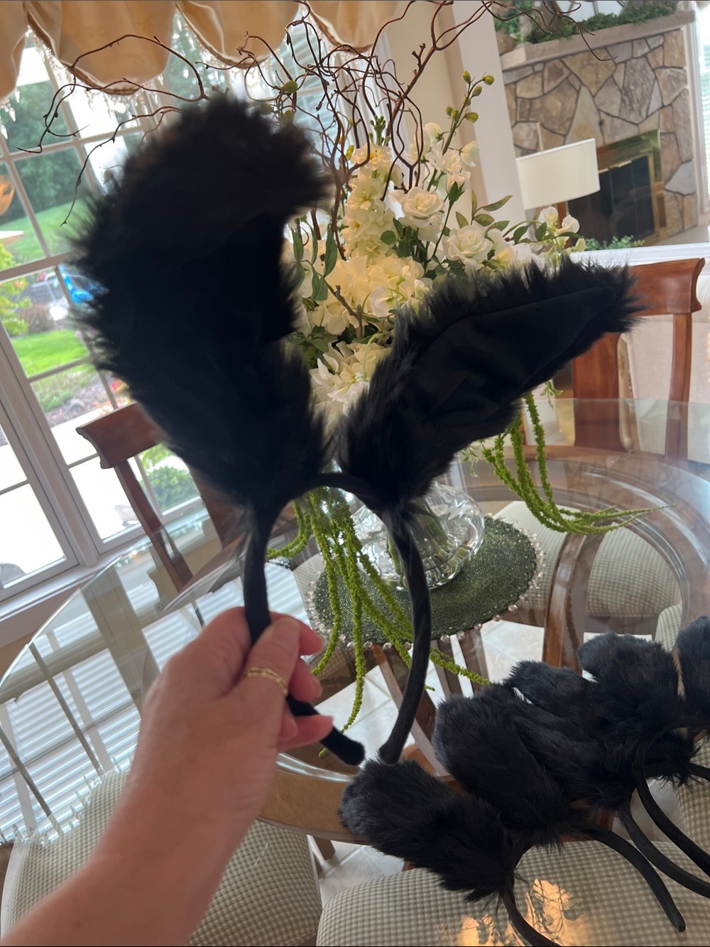 Black Faux Fur bunny Ears Headbands - Unbranded set of 4